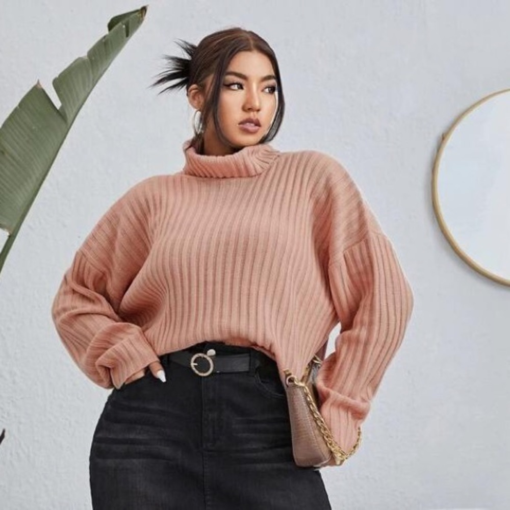 THE LIMITED- pale pink turtleneck sweater sleeve buttons